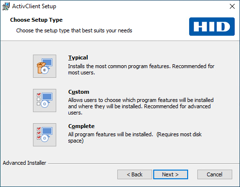 Setup Type dialog