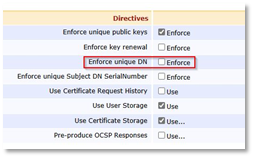 EJBCA settings for creating a Crypto Token with Enforce unique DN setting unchecked and outlined in red