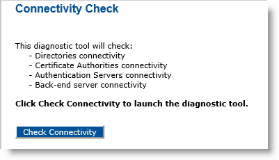 Connectivity Check page with Check Connectivity button at the bottom