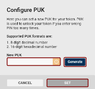 Configure PUK dialog.