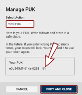 The View PUK dialog