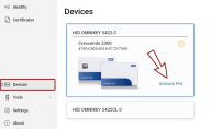 A token tile with blocked  PIN and the Unblock PIN link highlighted.
