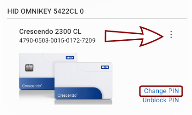 A device tile with the kebab menu icon and the Change PIN link highlighted.