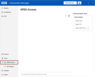 The APDU Access screen.