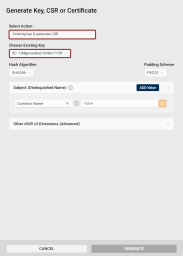 The Generate Key, CSR or Certificate dialog.