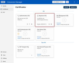 The Certificates view with a slot tile highlighted.