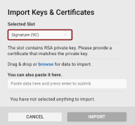 The Import Keys and Certificates dialog.