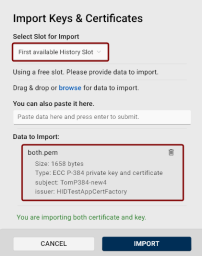 The Import Keys and Certificates dialog.