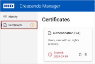 The Certificates navigation link with the yellow warning icon displayed.