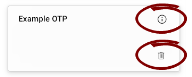One-Time Password tile with the Info icon and the trash bin icon highlighted.