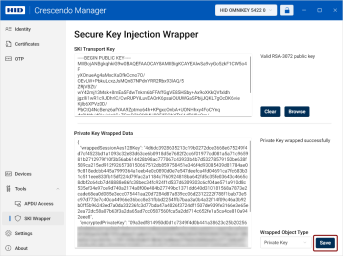 The Secure Key Injection Wrapper view with the Save button highlighted.