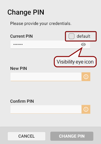 Change PIN dialog box The change PIN dialog box