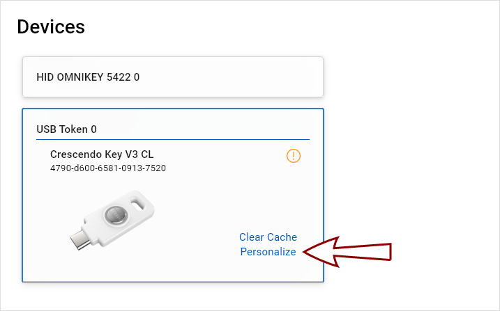 Devices view with a recycled token.