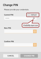 The change PIN dialog box