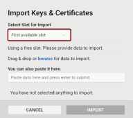 Import Keys and Certificates dialog.