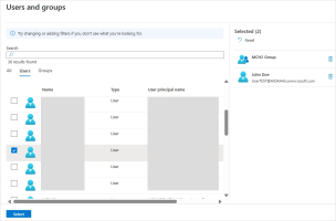 Entra ID select users groups