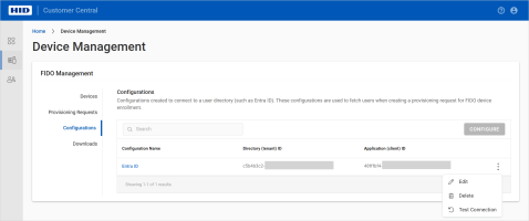 Device Management Configuration menu
