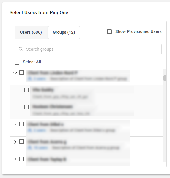 Provisoning request group selection
