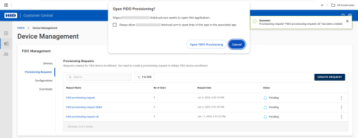 Device Management request creation ok