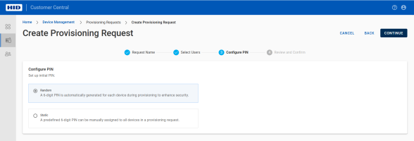 Device Management request PIN mode