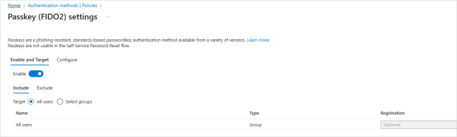 Entra ID Passkey settings