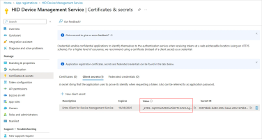 Entra ID app secret value