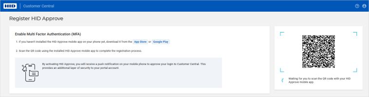 Customer Central regsiter HID Approve