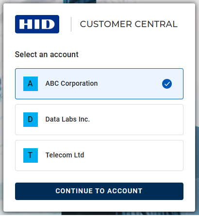 Customer Central select account