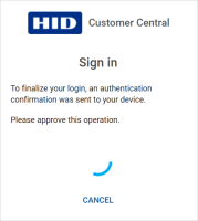 Customer Central sign in progress