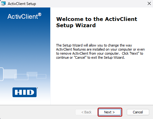 The ActivClient Setup Wizard