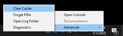 ActivClient Agent menu.