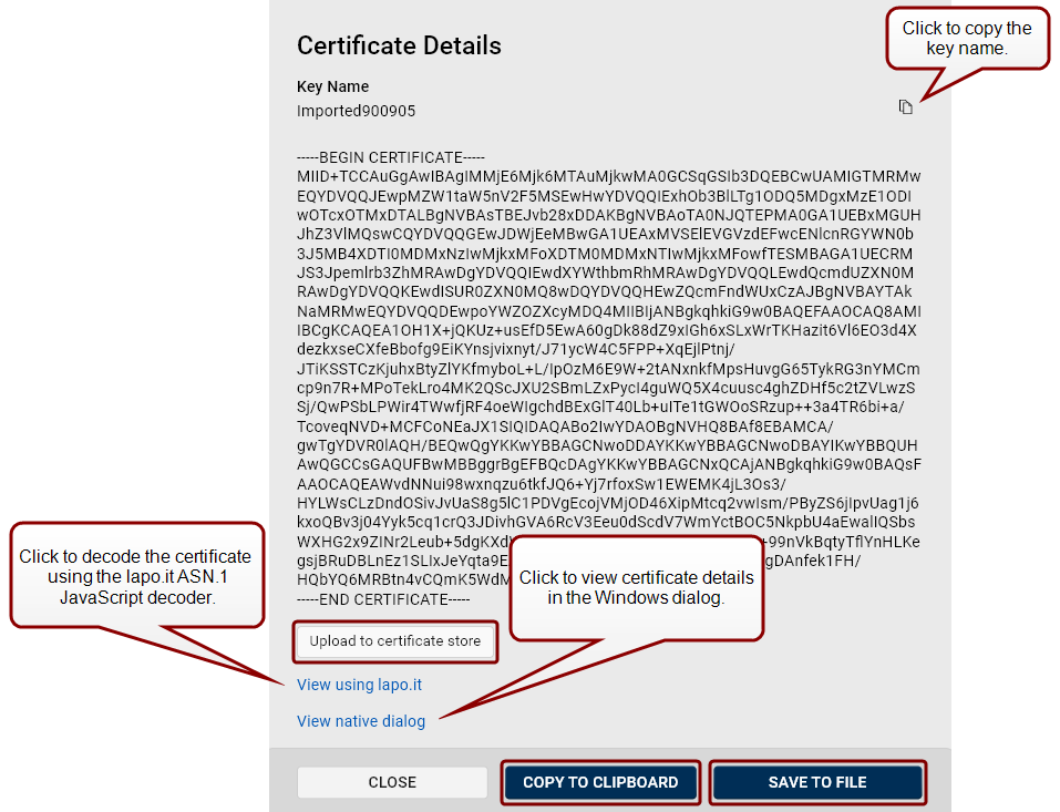 Certificate Details dialog