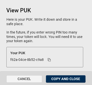 View PUK dialog.