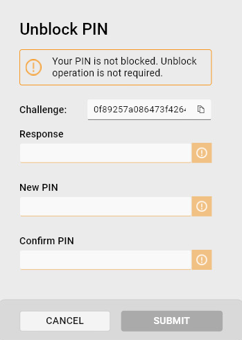 Unblock PIN using challenge response