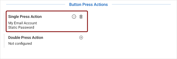 Newly configured password displayed in the Button Press Actions section