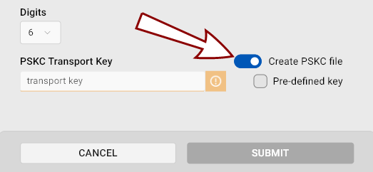 Screenshot of the Create PSKC Files toggle.