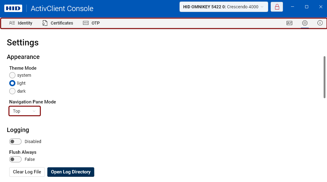 Image of the navigation pane at the top of the window