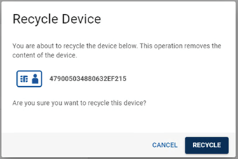 Recycle Device dialog box, with a Cancel button and a Recycle button in the bottom right corner