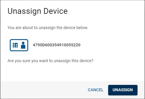 Unassign Device dialog box with a Cancel button and an Unassign button in the bottom right corner