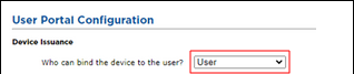 Portion of User Portal Configuration window with User selected in the drop-down list outlined in red