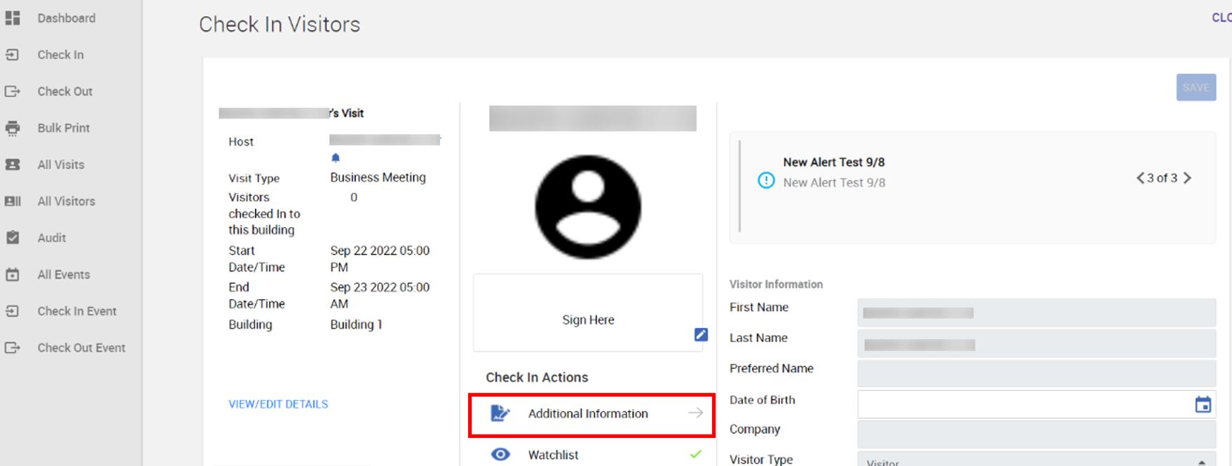 Additional Fields - Visitors Check-In