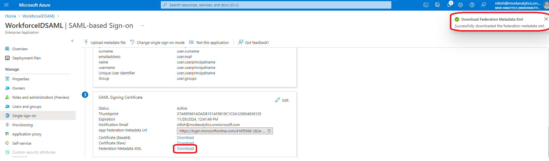 Enable SAML Authentication in Azure AD