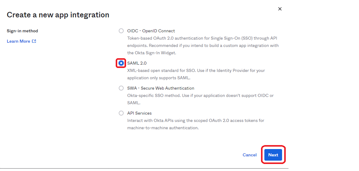 Enable SAML Authentication in Okta
