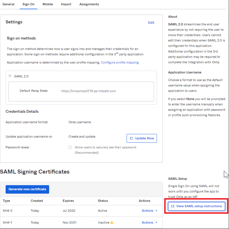 Enable SAML Authentication in Okta
