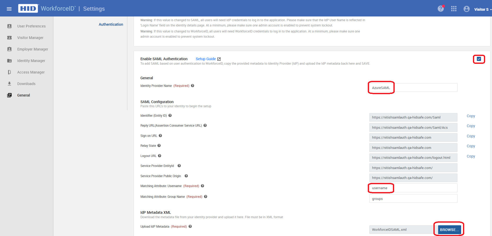 Complete SAML Configuration in WorkforceID