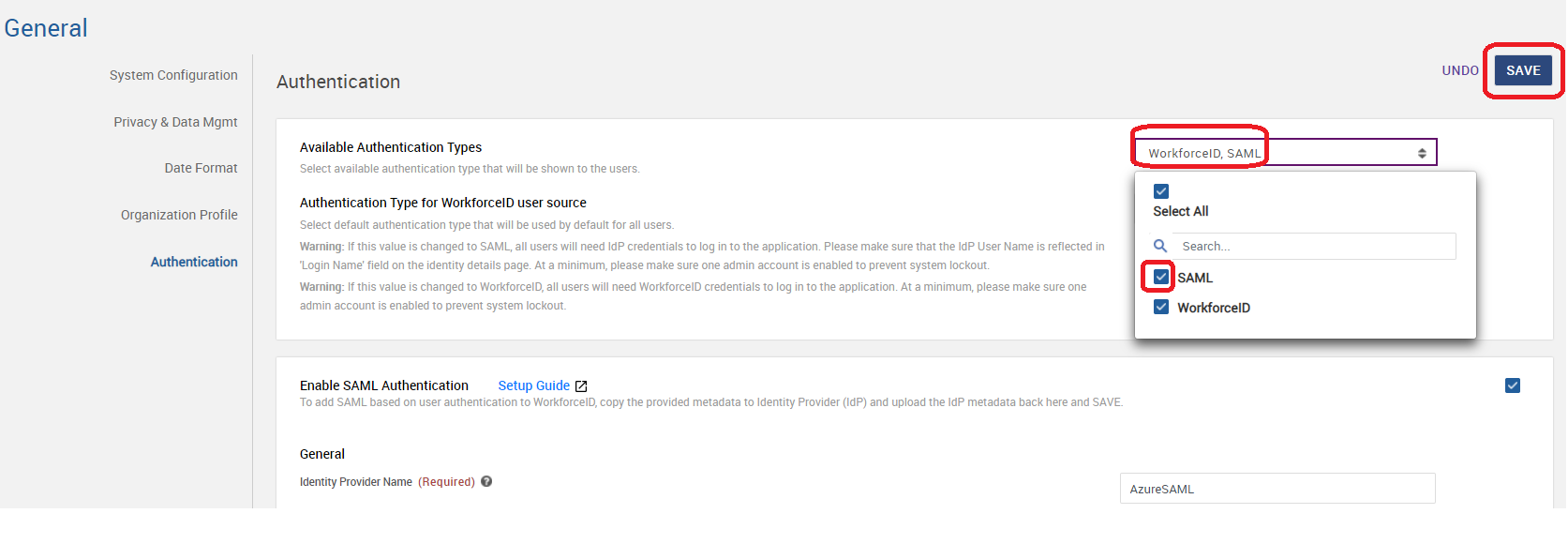 Complete SAML Configuration in WorkforceID