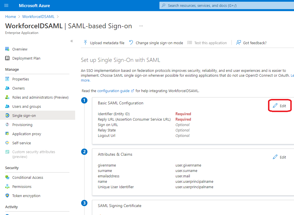Enable SAML Authentication in Azure AD