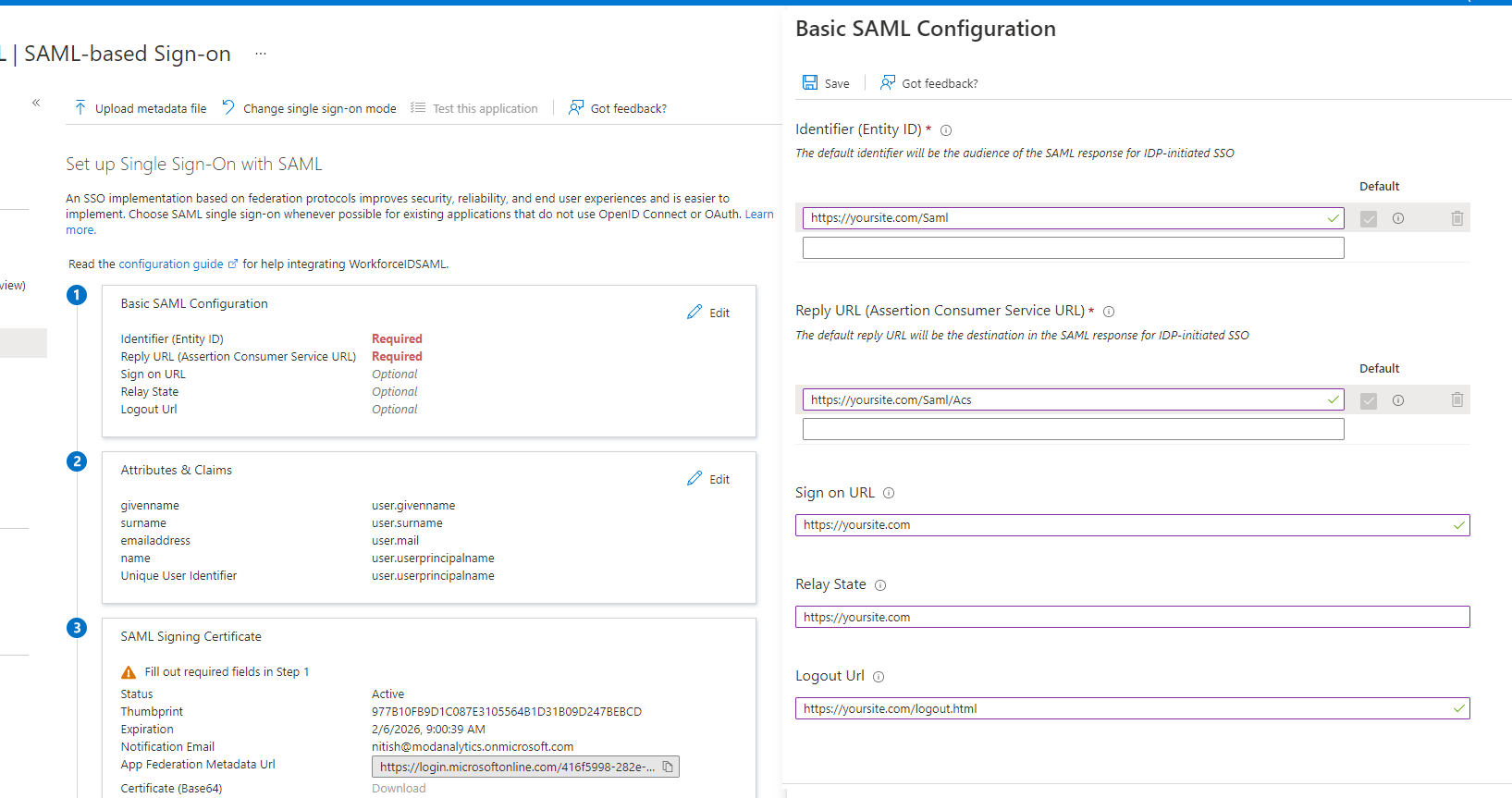 Enable SAML Authentication in Azure AD
