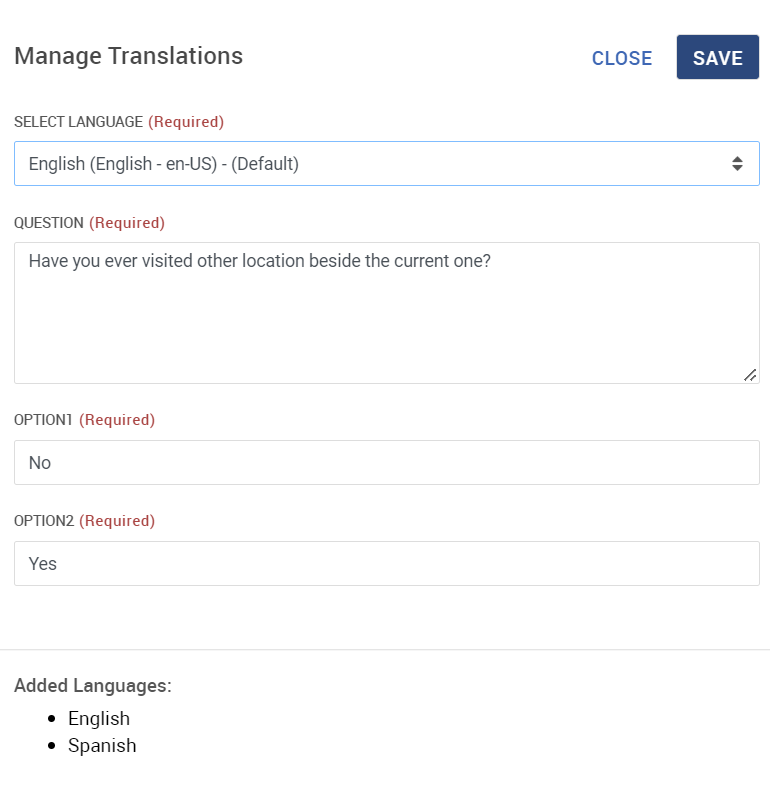 Add multi-language for Screening Questions