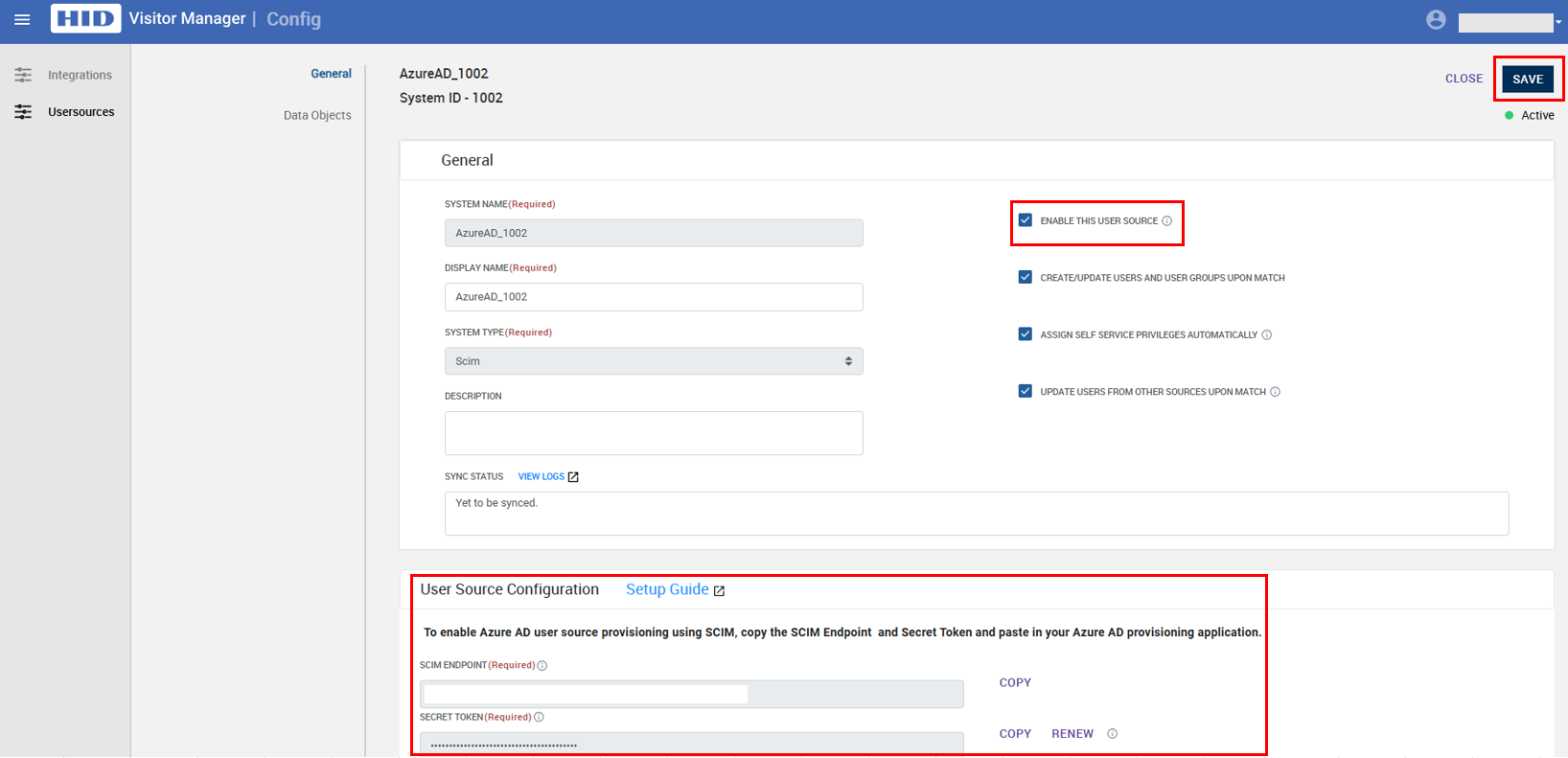 User source configuration